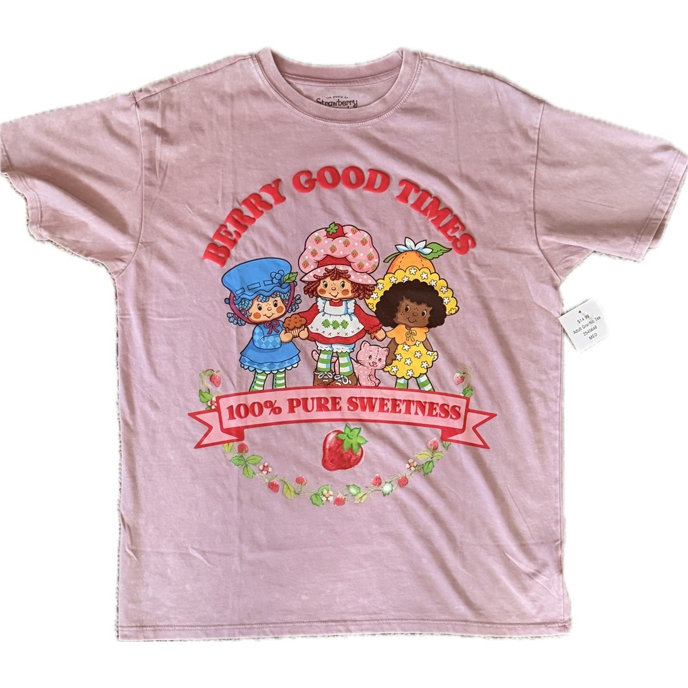 Strawberry Shortcake Berry Good Times Graphic Tee Pink Acid Wash Medium NWT